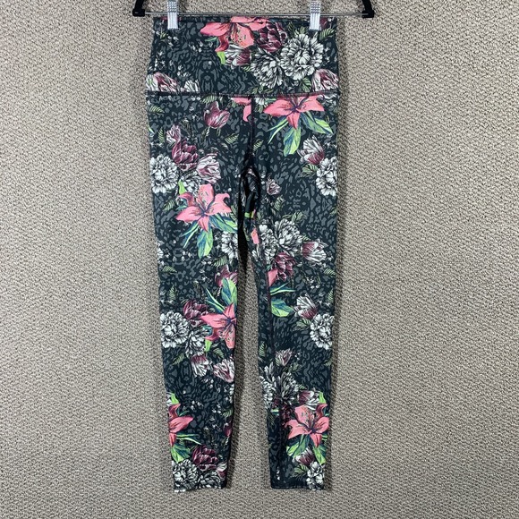 Evolution And Creation Leggings Womens Size Medium Gray Floral High Rise Stretch - Picture 1 of 11